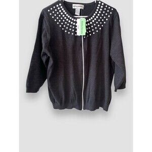Cathy Daniels Cardigan Gray White Dot Accents Women's Size X-Large Full Zip NWT